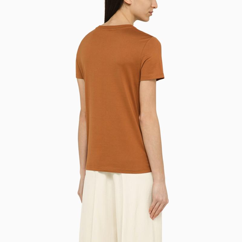 MAX MARA【ロゴ刺繍☆Leather-colored cotton T-Shirt】 Max Mara Leather-colored cotton T-shirt with logo - T-Shirts
