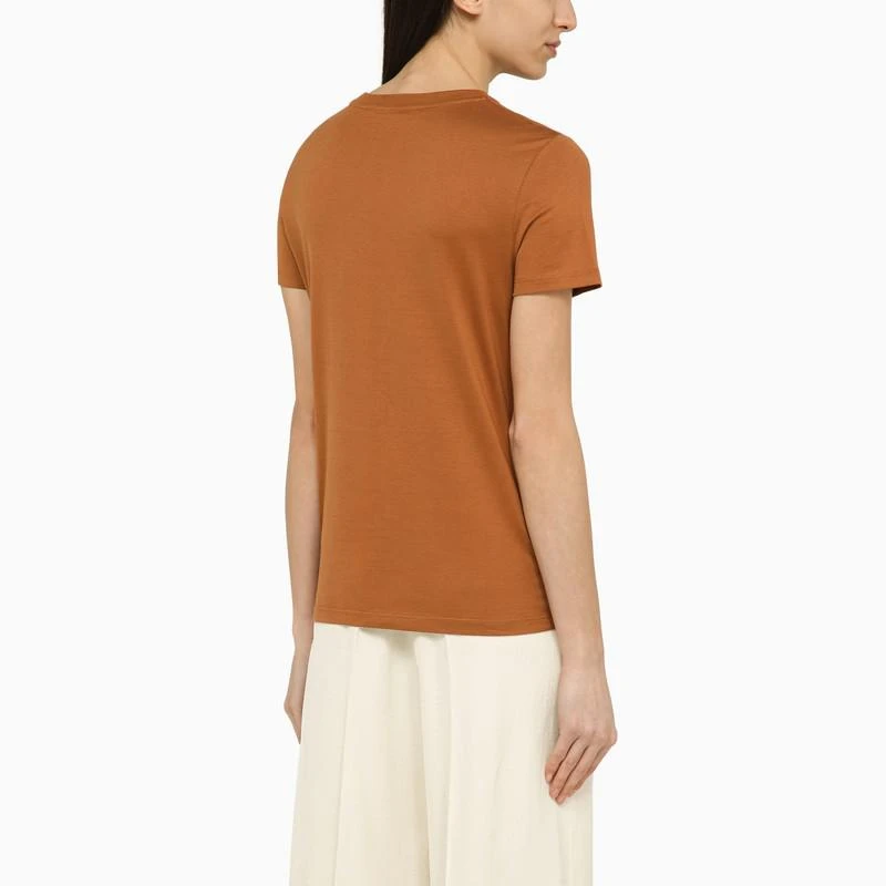 Max Mara Leather-colored cotton T-shirt with logo 3