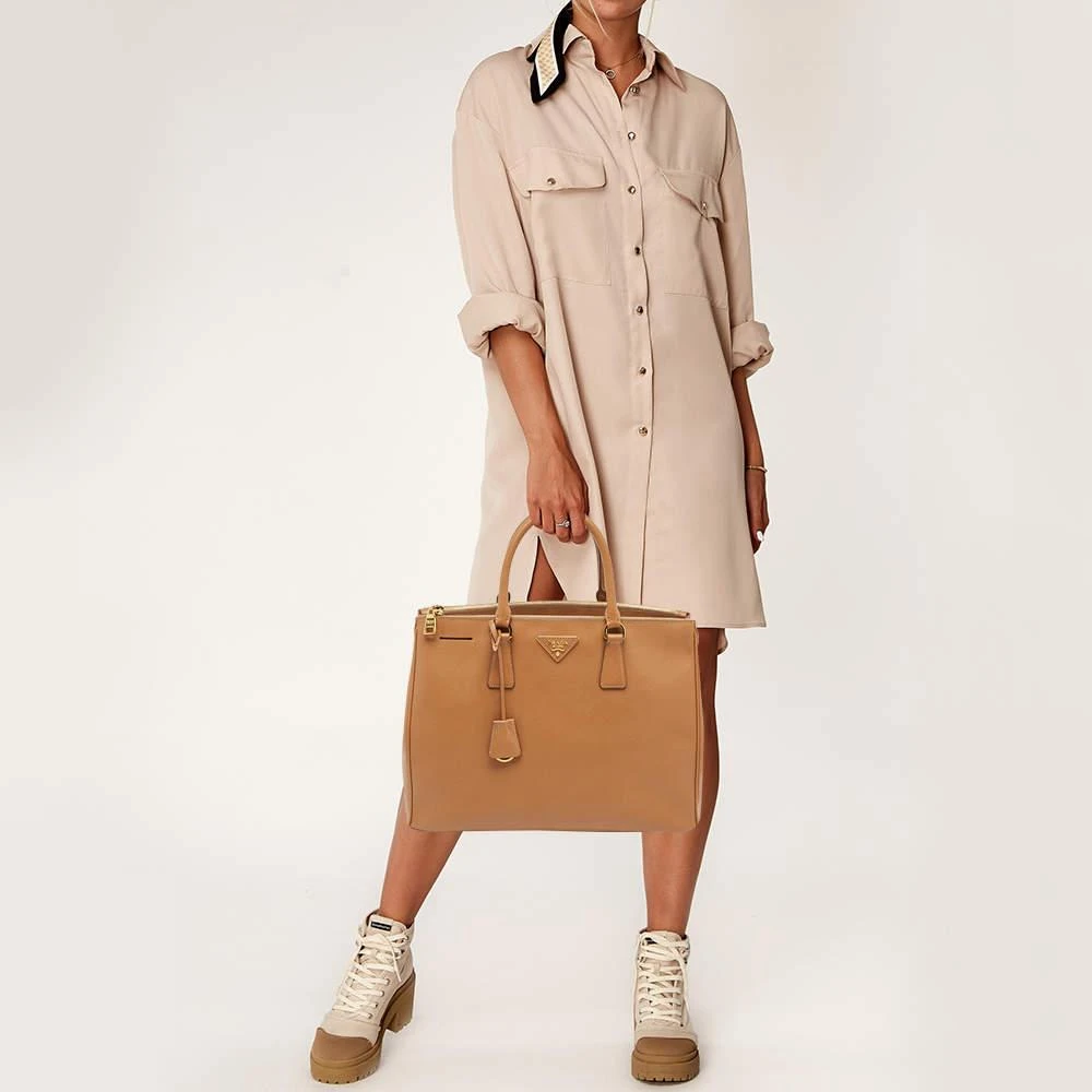 Prada Prada Brown Saffiano Lux Leather Large Double Zip Tote 2