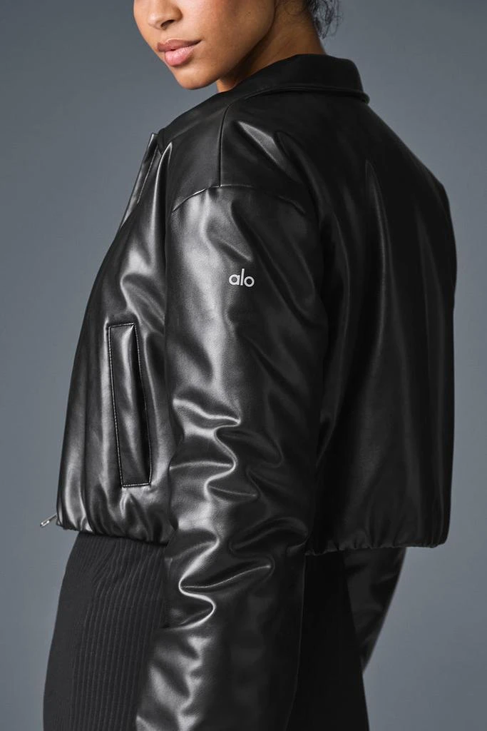 Alo Faux Leather Cropped Premier Bomber - Black 3