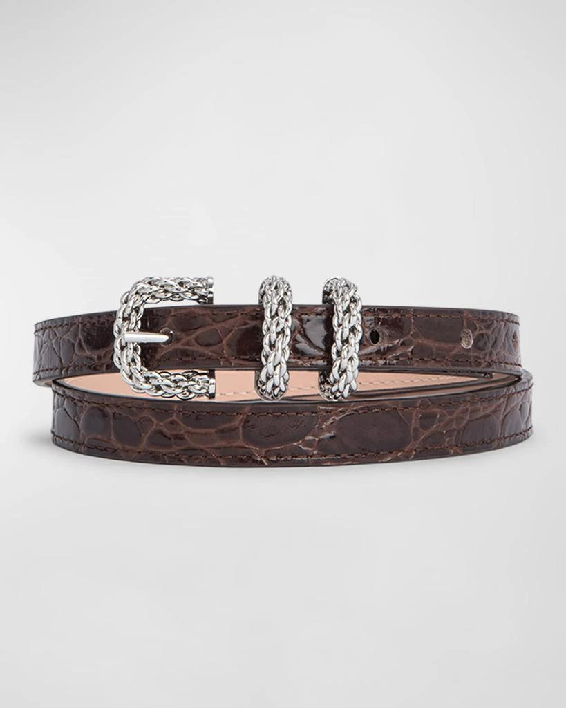 by FAR Kat Croc-Embossed Leather Skinny Belt 1