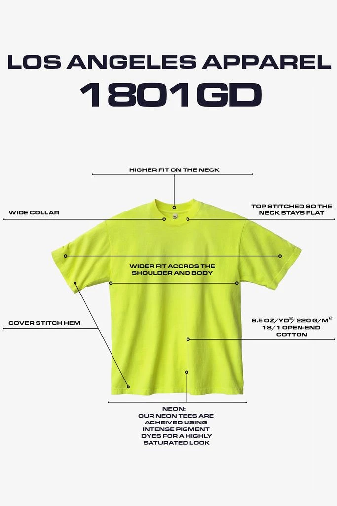 Los Angeles Apparel The 1801 - 6.5oz Garment Dye Crew Neck T-Shirt 145