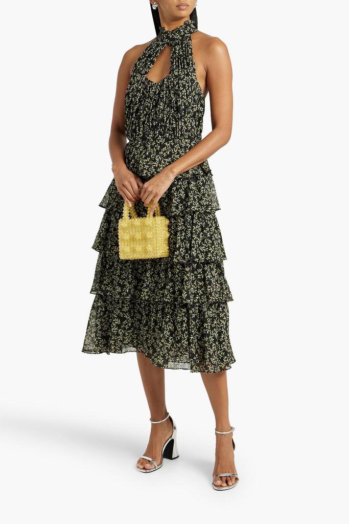 MIKAEL AGHAL Cutout tiered printed crepe de chine midi dress