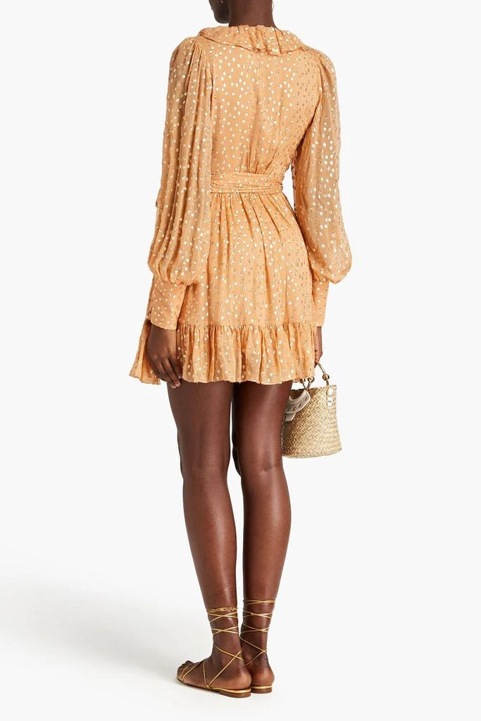 Zimmermann Ruffled metallic fil coupé silk-blend crepon mini wrap dress 3