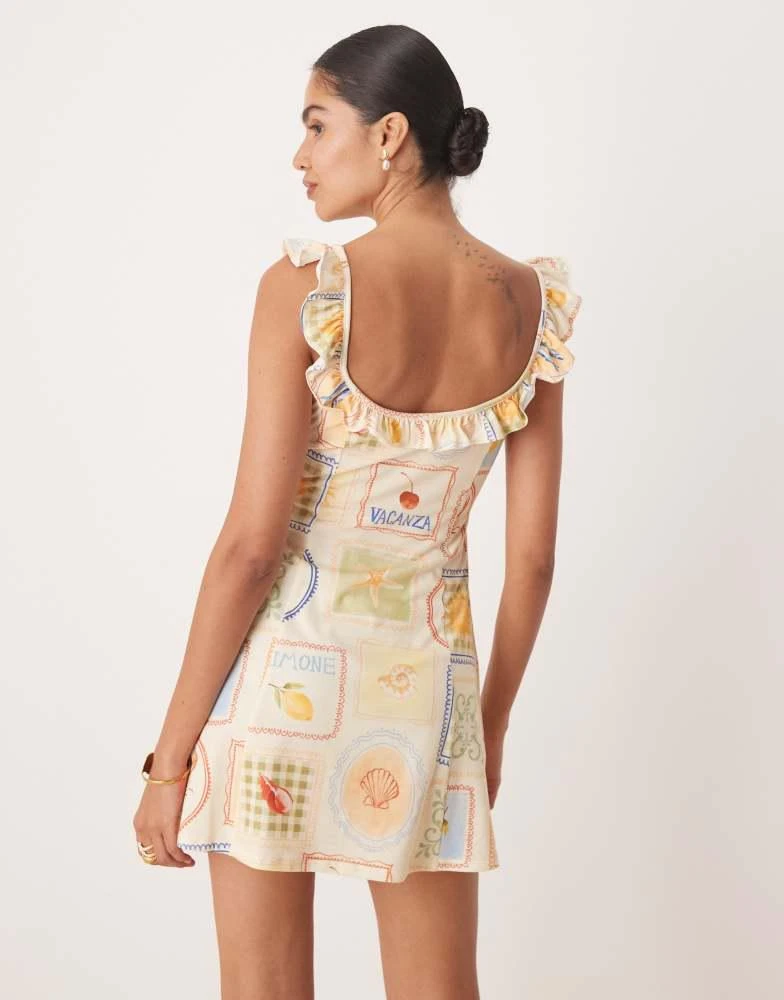 ASOS ASOS DESIGN frill front and straps mini dress in postcard print 2