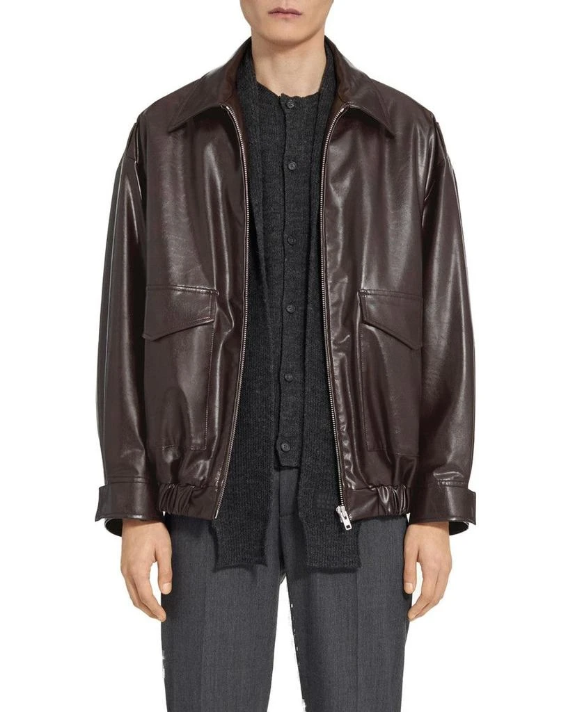 MM6 Brown Leather Jacket With Classic Collar