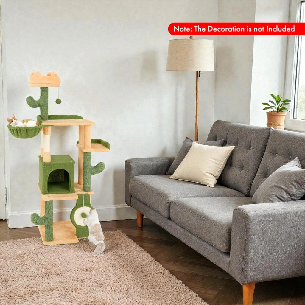 Hivvago 63" Feline Activity Tower with Cactus Structure and Sisal-Covered Posts 2