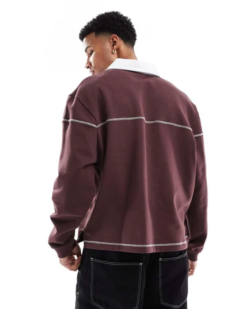 ASOS ASOS DESIGN boxy rugby sweatshirt with contrast seam details in brown 2