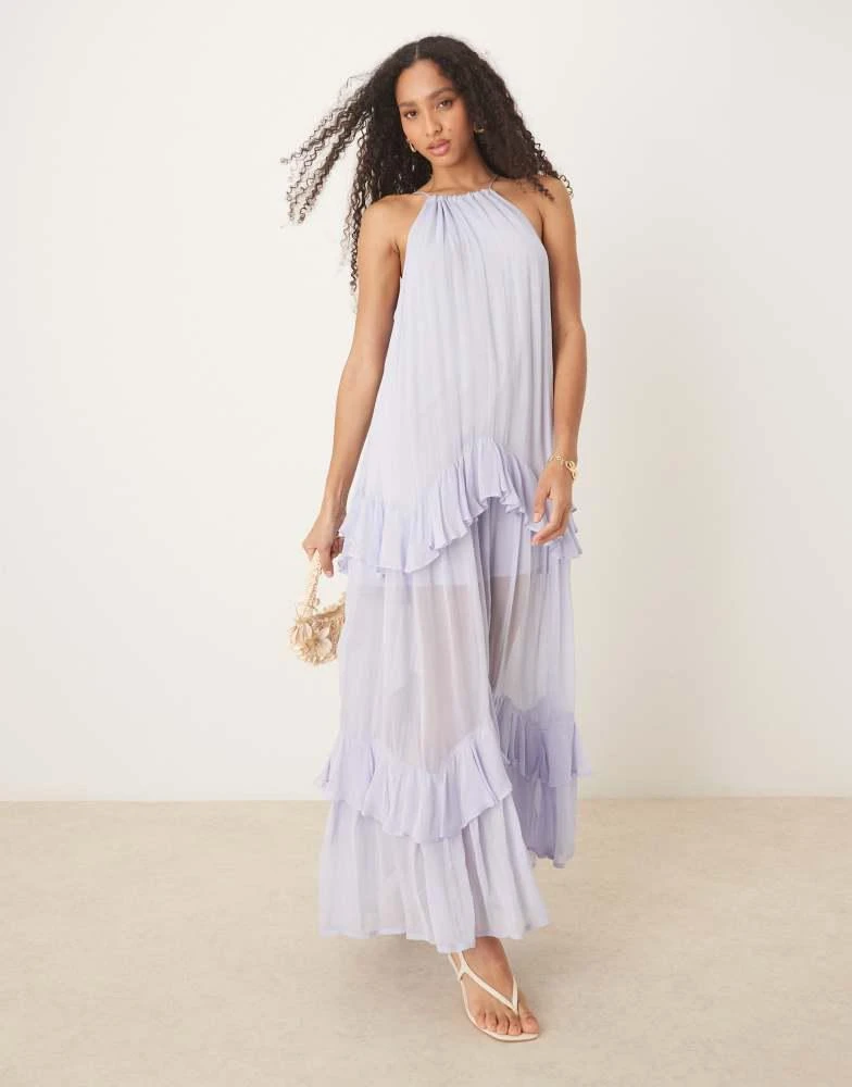 ASOS ASOS DESIGN halter tiered ruffle maxi dress in blue 2