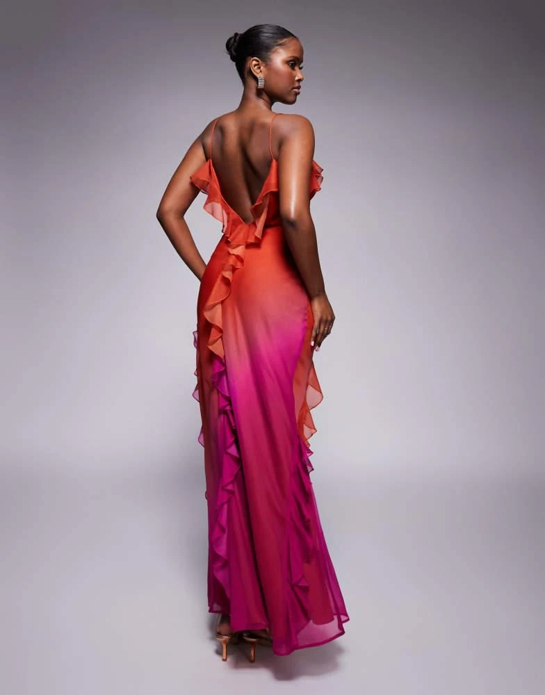 ASOS ASOS DESIGN chiffon ombre maxi dress in orange and pink 2