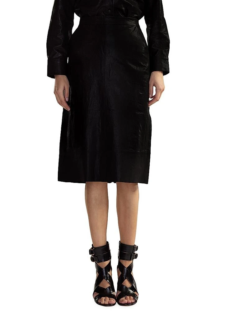 Cynthia Rowley Leather High-Waisted Back-Slit Midi-Skirt 1