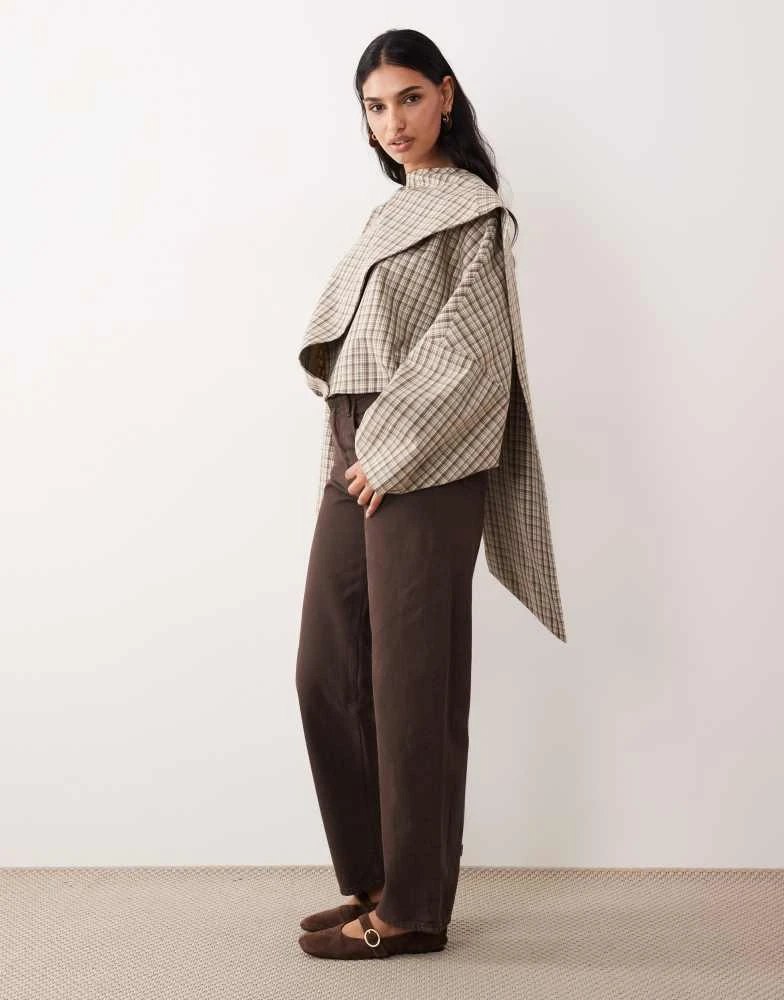 ASOS ASOS DESIGN wrap scarf batwing jacket in ecru micro check