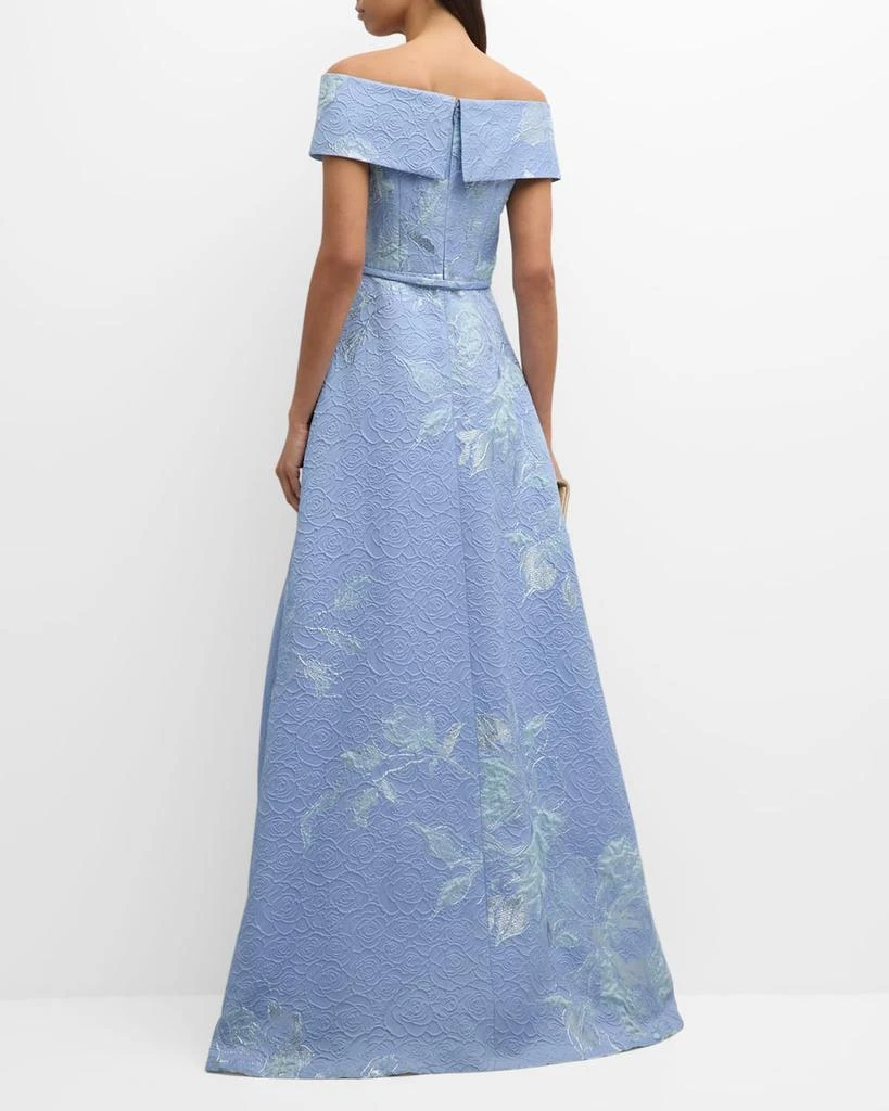 Teri Jon Off-Shoulder Metallic Flower Jacquard Gown 4