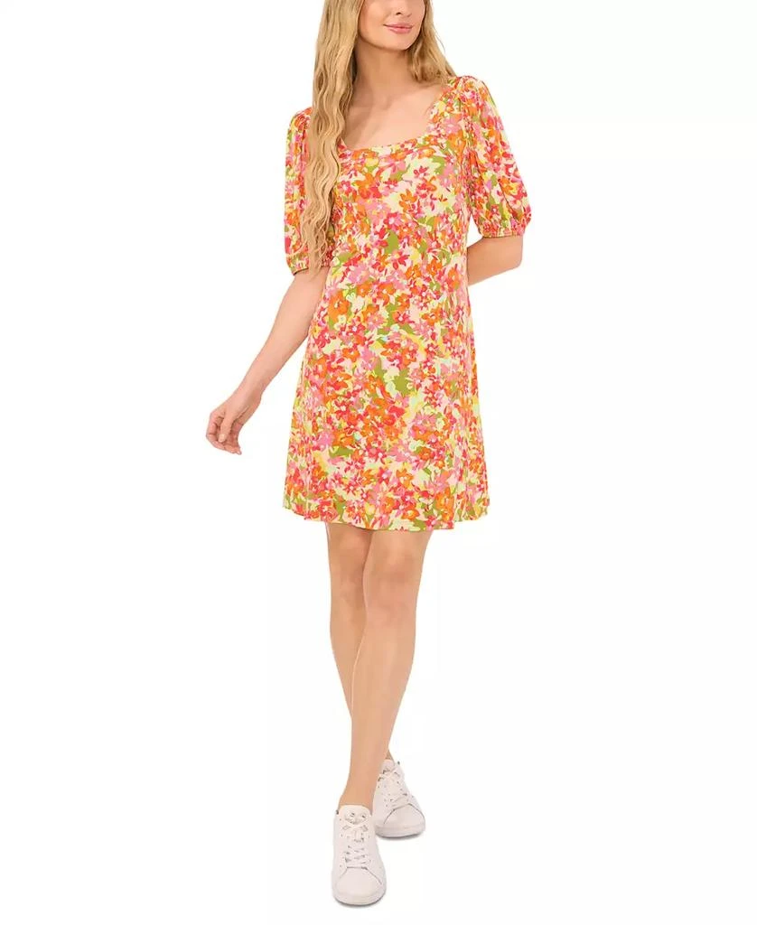 CeCe Women's Printed Square Neck Puff Sleeve Knit Dress 1