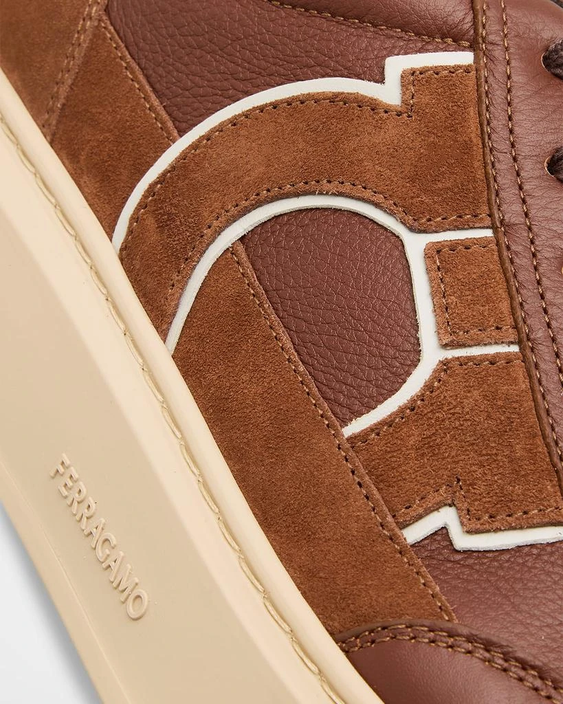 Salvatore Ferragamo Men
s Cassina Gancini Leather 
Suede Low-Top Sneakers 6