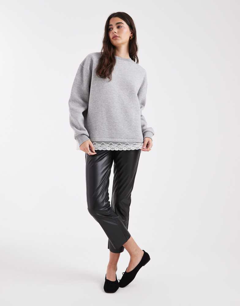 ASOS ASOS DESIGN oversized sweatshirt with lace hem detail in grey marl