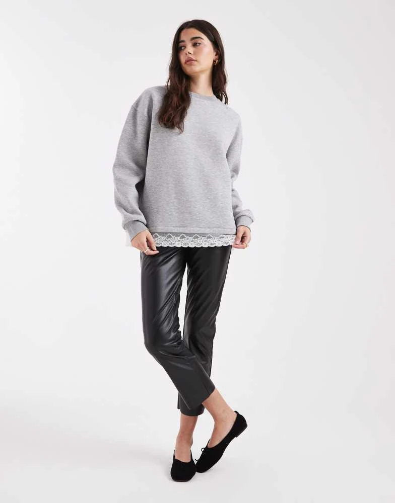 ASOS ASOS DESIGN oversized sweatshirt with lace hem detail in grey marl 2