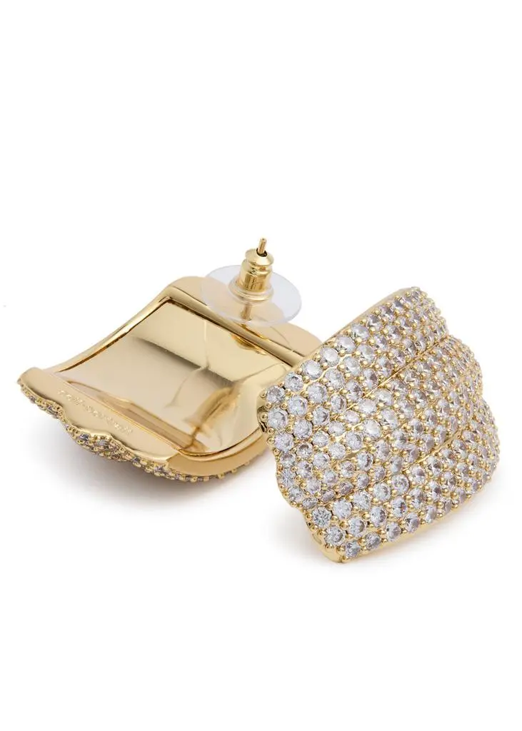 Self Portrait Crystal-embellished ridged drop earrings 3