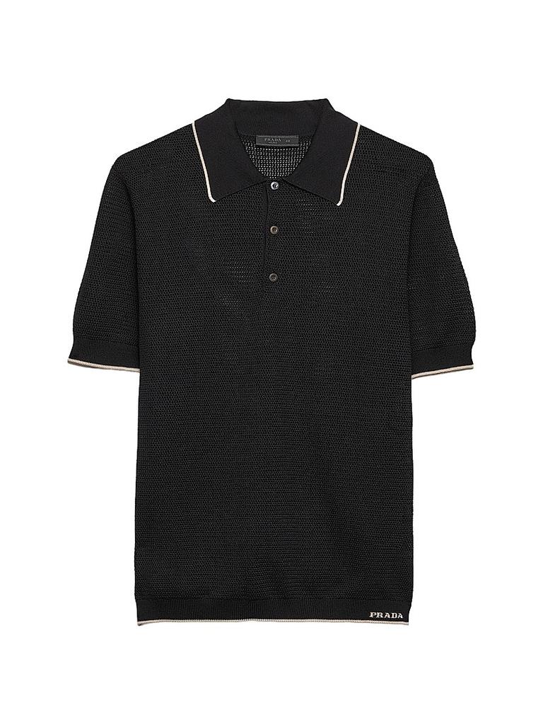 Prada Long Sleeved Piqué and Re-Nylon Polo Shirt - Polo Shirts