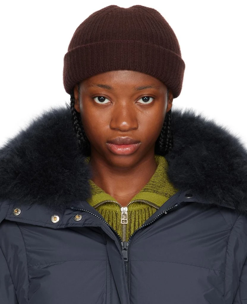 Yves Salomon Brown Ribbed Beanie 1
