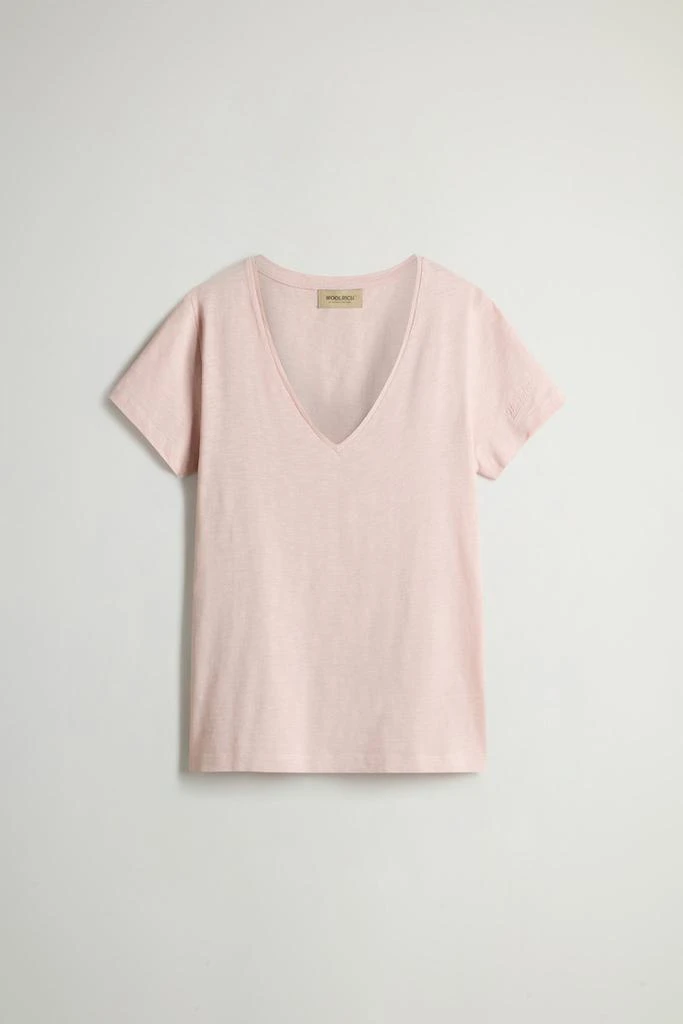 Woolrich Pure Cotton Slub T-Shirt with V-Neck - Women - Pink 5