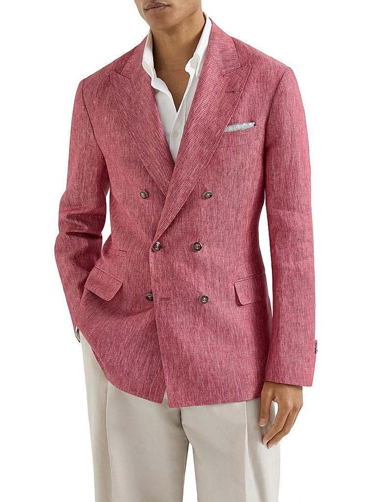 Brunello Cucinelli Linen Denim One and A Half Breasted Deconstructed Blazer with Metal Buttons