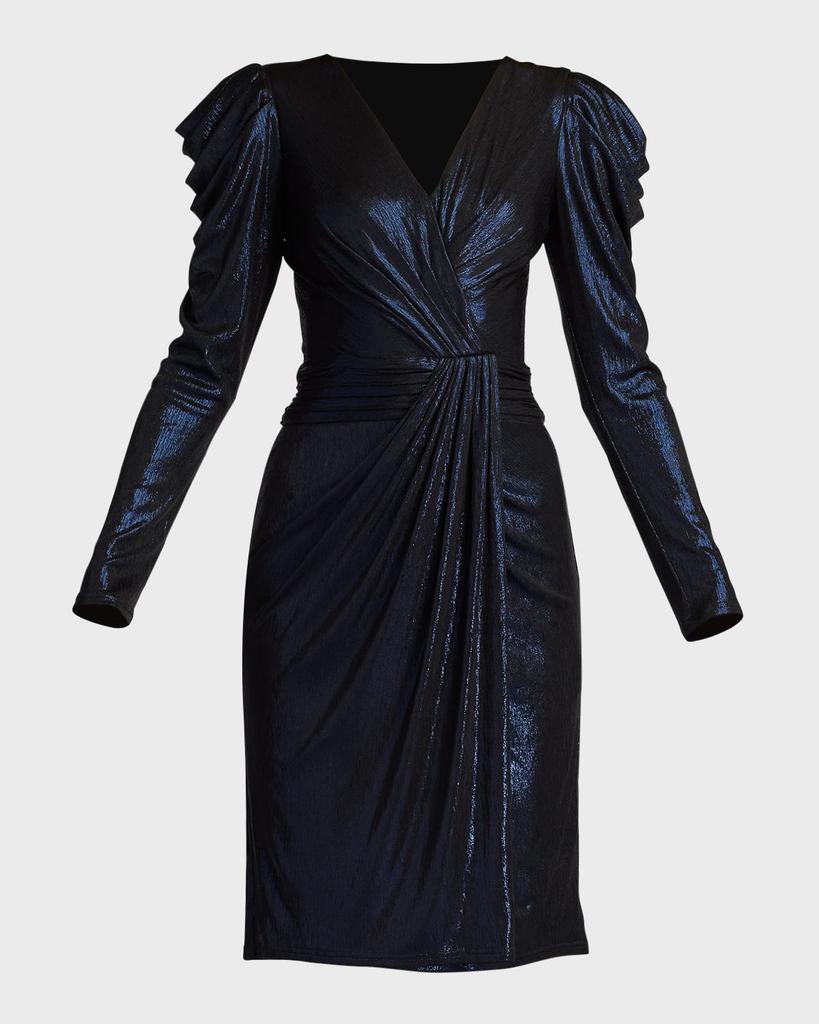 Tadashi Shoji Seton Pleated Drape Cocktail Dress Black L
