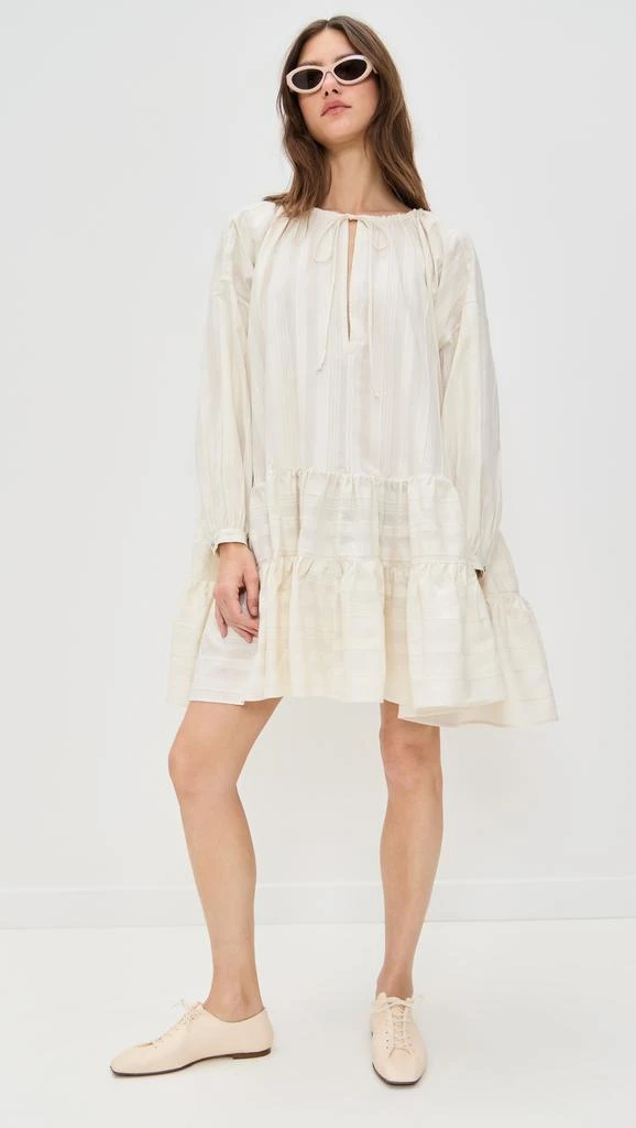 Marques Almeida Beige Textured Loose Fit Tier Gathered Dress 4