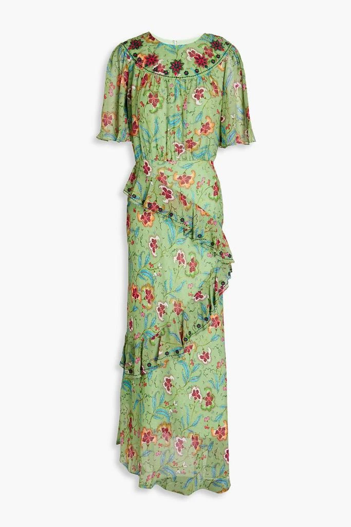 Saloni Vida ruffled embroidered printed silk-chiffon midi dress 1