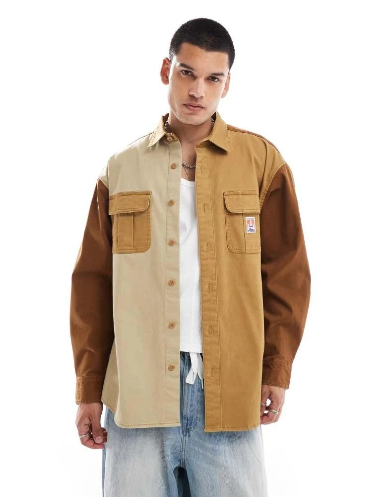 Wrangler Wrangler Casey Jones workwear colourblock twill shirt relaxed fit in tan 1