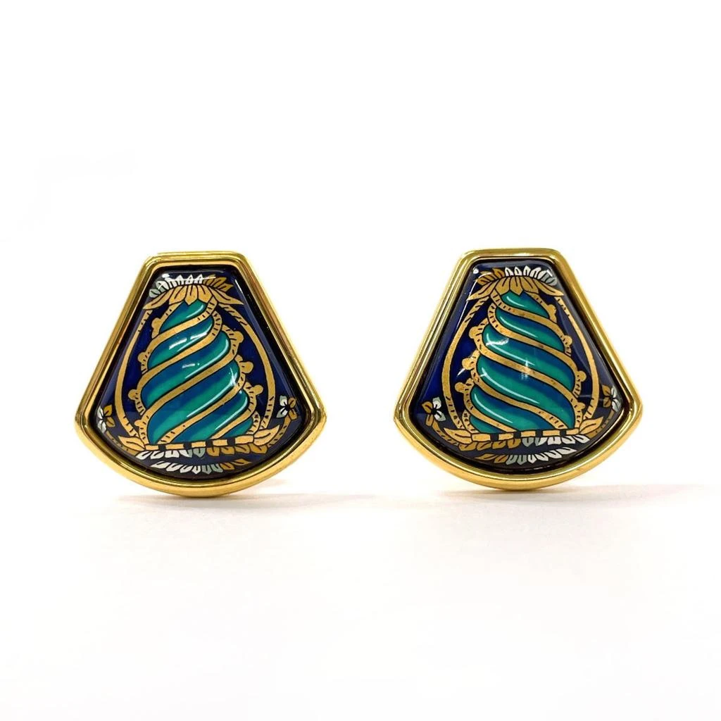 Hermes gold blue Metal Clip Earrings (Pre-Owned)