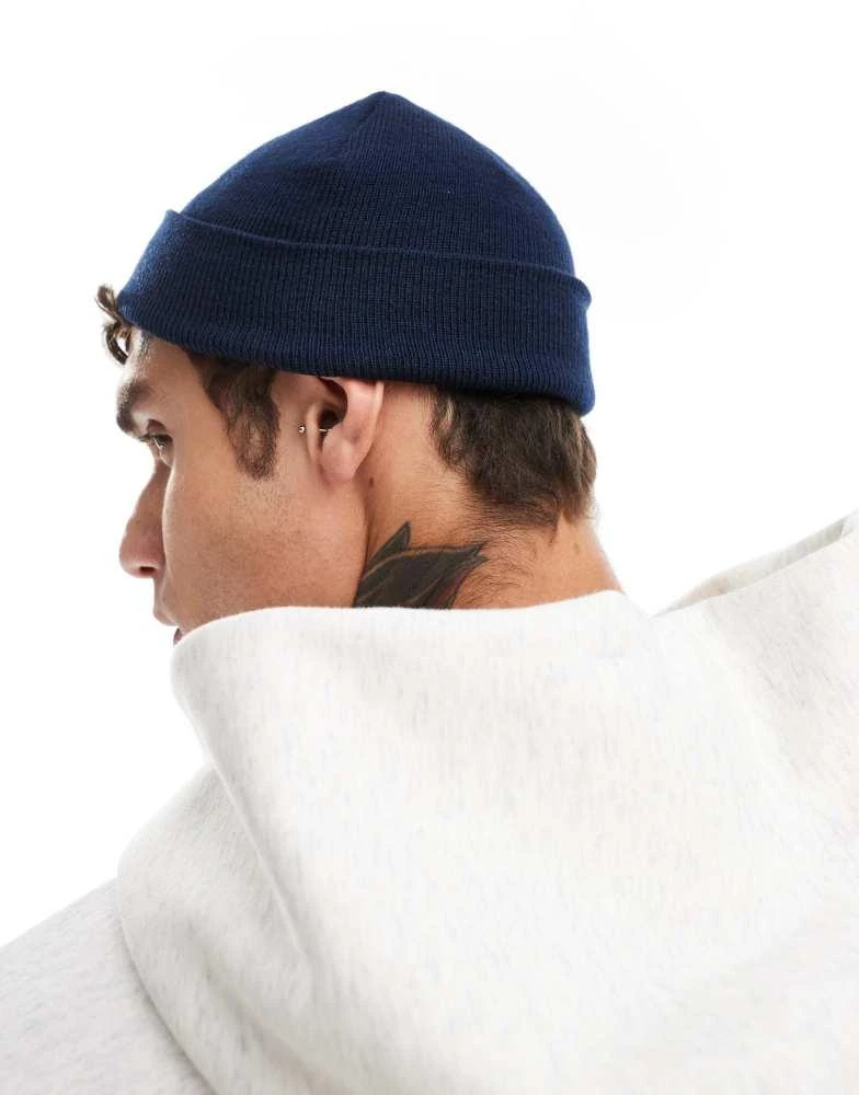 ASOS ASOS DESIGN mini fisherman ribbed beanie in navy 4