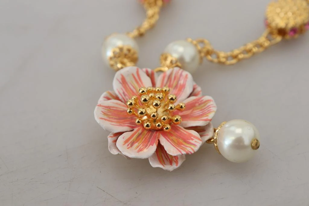 Dolce & Gabbana Gold Tone Floral Crystals Pink Embellished Necklace 6