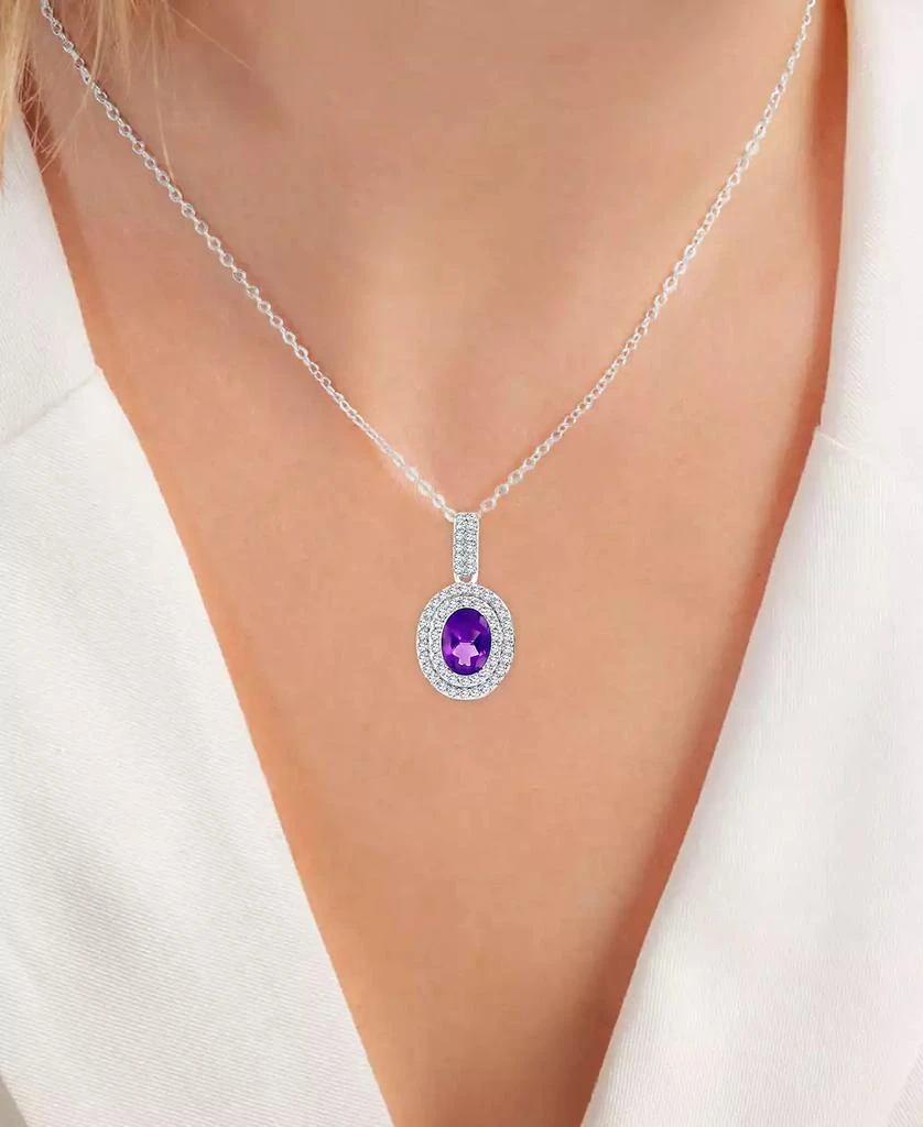 Macy's 2-Pc. Set Amethyst (2-3/8 ct. t.w.) & Lab-Grown White Sapphire (1-1/10 ct. t.w.) Oval Halo Pendant Necklace & Matching Stud Earrings in Sterling Silver 3