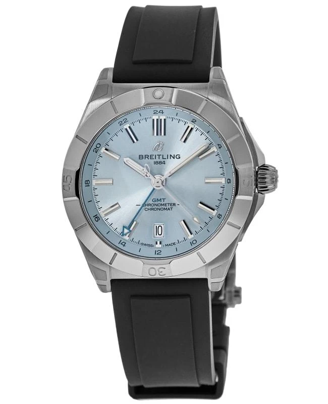 BREITLING Breitling Chronomat Automatic GMT 40 Ice Blue Dial Platinum Bezel Black Rubber Strap Men&apos;s Watch P32398101C1S1 1
