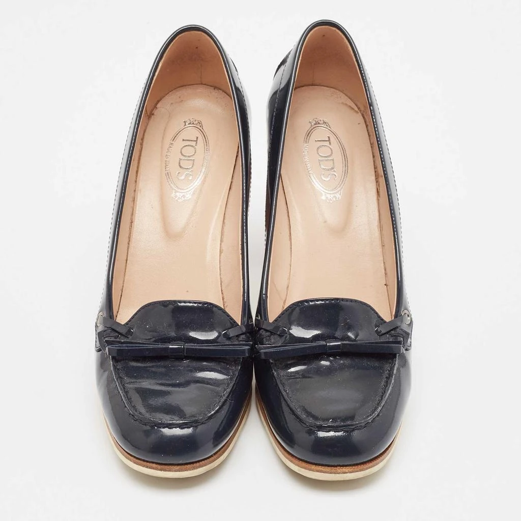 Tod's Tod's Navy Blue Patent Leather Block Heel Pumps Size 39.5 3