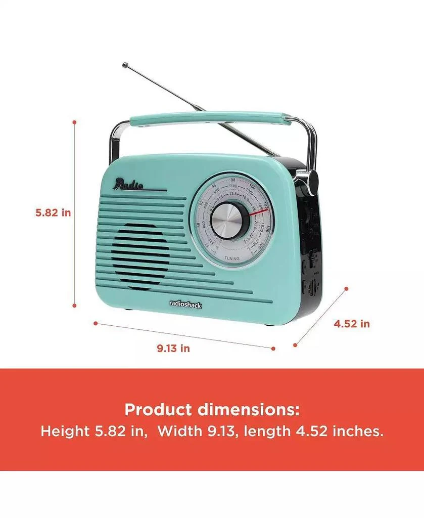 RadioShack Portable Retro AM/FM/SW Vintage and Classic Radio, Bluetooth, Rechargeable, Orange – 4001802 7