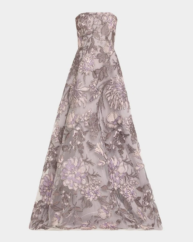 Naeem Khan Strapless Floral Raffia Embroidered Gown 1