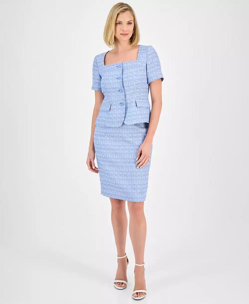 Le Suit Women's Tweed Square-Neck Button-Front Jacket & Slim Skirt