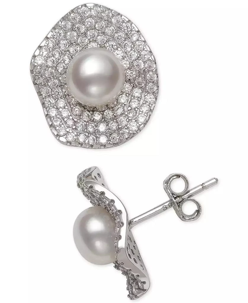 Macy's Cultured Freshwater Pearl (6mm) & Cubic Zirconia Button Stud Earrings in Sterling Silver 3
