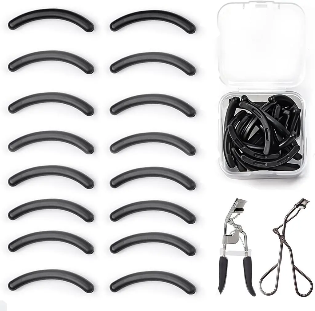 UWSTE 48Pcs Eyelash Curler Refill Pads for Shiseido, Silicone Lash Curler Refills Compatible with elf, Universal Eye Lash Curler Replacement (Black)