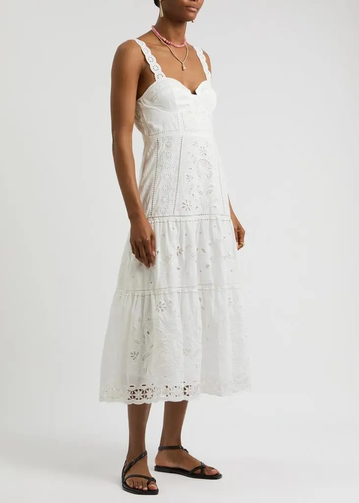 Farm Rio Richillieu broderie anglaise cotton midi dress 2