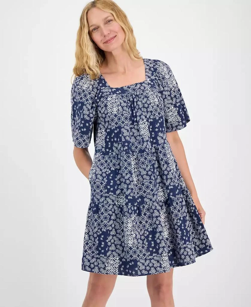 Style & Co Petite Square-Neck Cotton Tiered Dress, Exclusively at Macy's 4