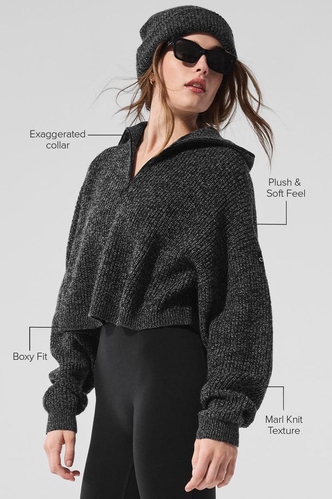Alo Marl Sweater 1/4 Zip Pullover - Mushroom Marl