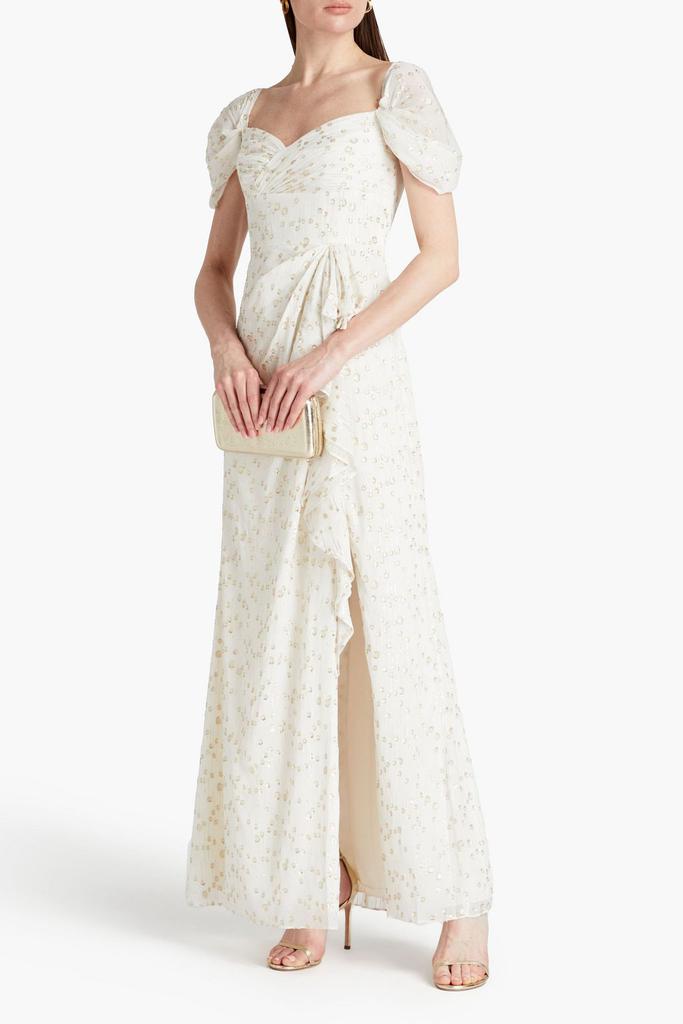 Monique Lhuillier Draped metallic fil coupé gown