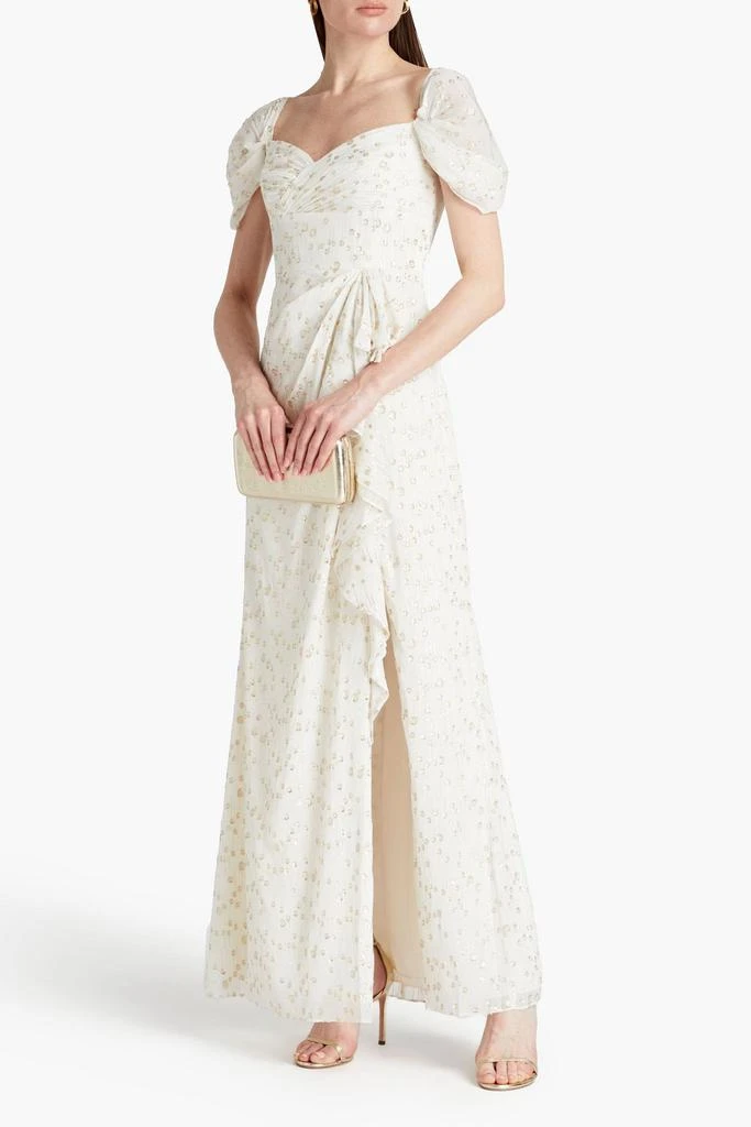 Monique Lhuillier Draped metallic fil coupé gown 2