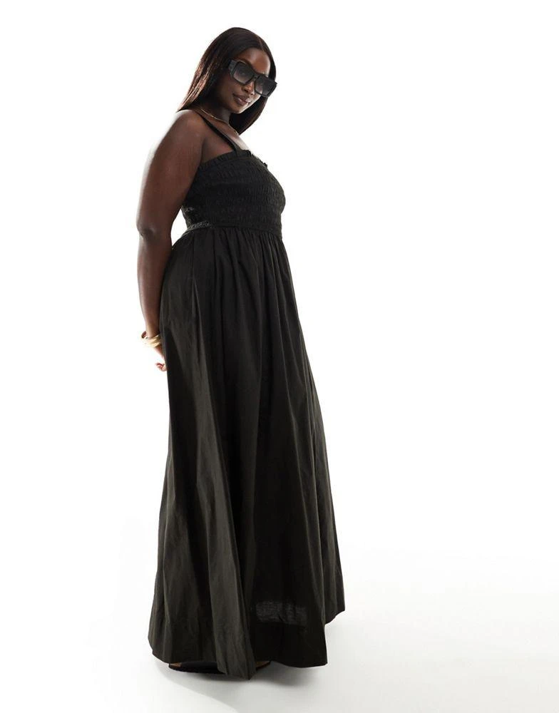 ASOS ASOS DESIGN Curve shirred bust maxi beach dress in black 1