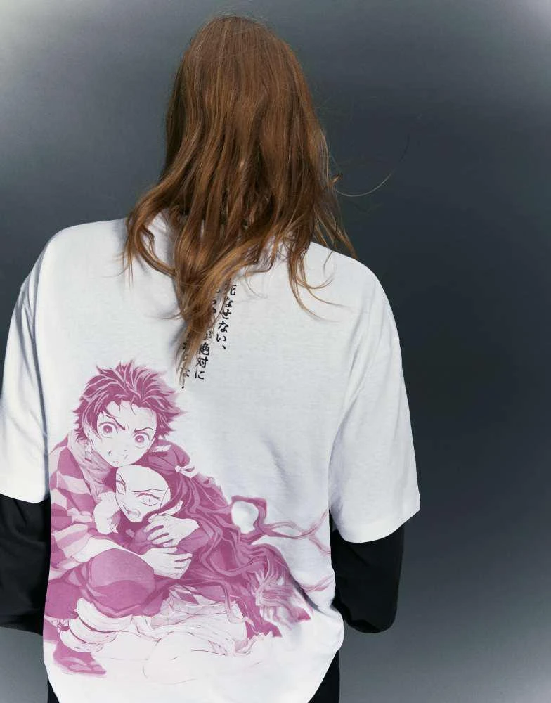 Bershka Bershka Demon slayer short sleeve t-shirt in white 3