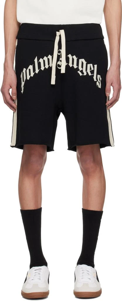 Palm Angels Black Curved Logo Track Shorts 1