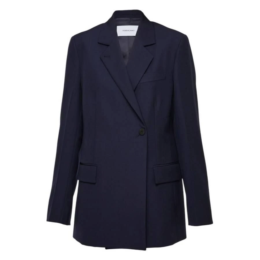 Salvatore Ferragamo Ferragamo Blue Double Breasted Wool Blazer, Brand Size 46 ( US Size 12 )